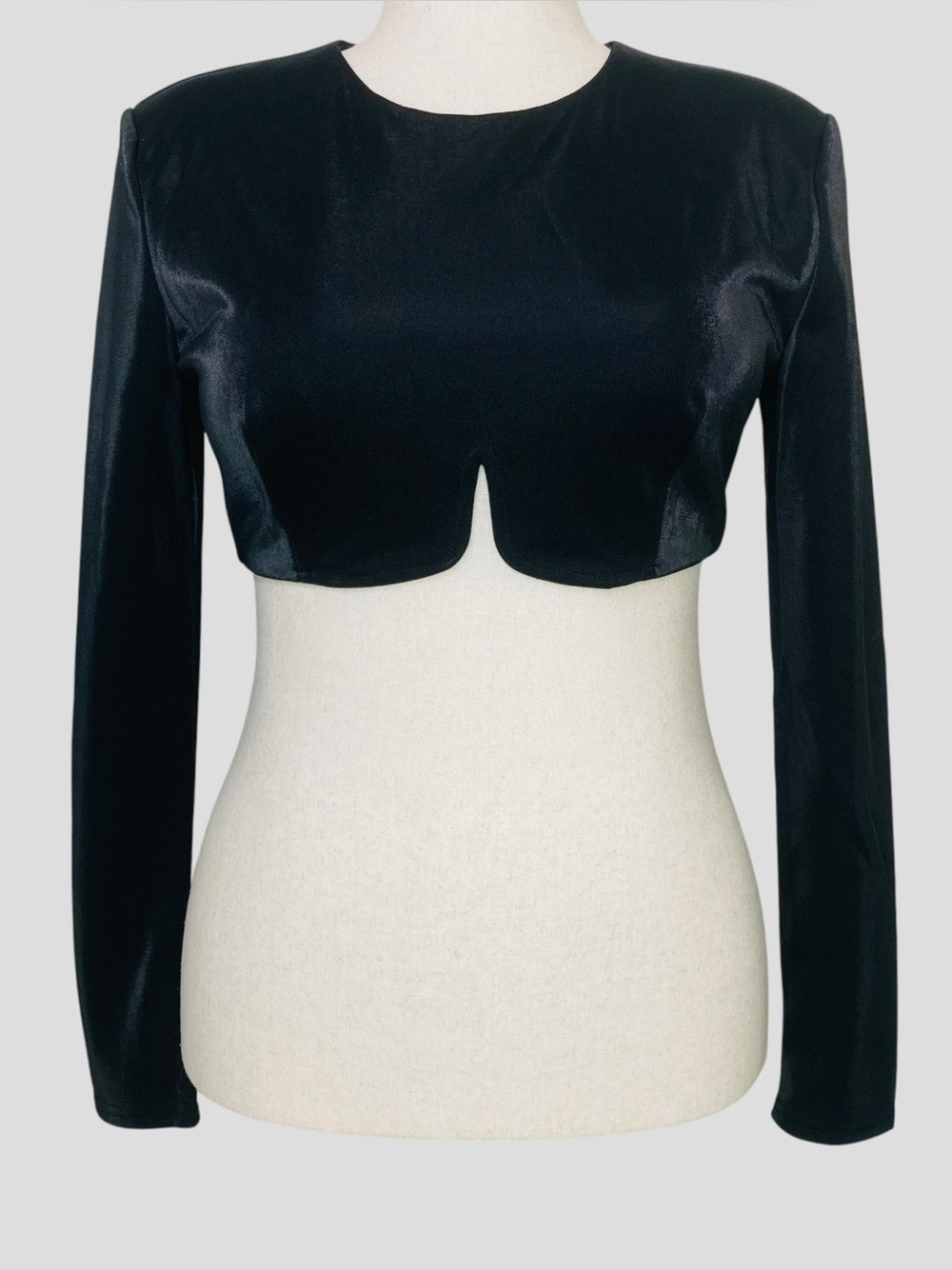 The Sang Womens L Crop Top Black Sheen Architectural  Cyber Y2K Subversive Basic
